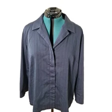Elana By Tanner Navy Blue Pinstripe Shirt Shacket Women Size 14 Career Business 
