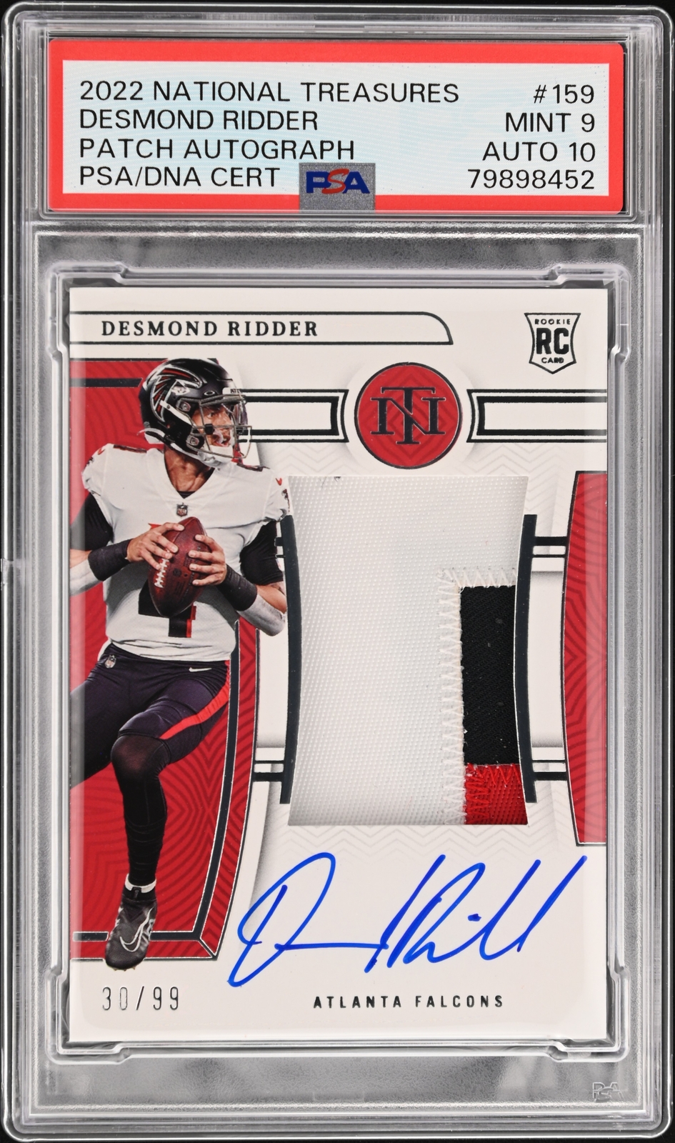 2022 Panini National Treasures #159 Desmond Ridder Rookie Patch Auto /99 PSA 9