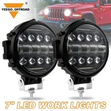 2x 7Inch Round LED Work Light Bar 120W Combo DRL Reserve For Driving Offroad 4WD