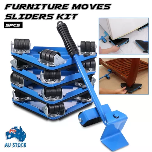 5pcs Metal Furniture Slider Lifter Moves Wheels Mover Kit Home Moving Lifting - Picture 2 of 9