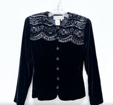 Vintage Scott McClintock Black Velvet Sequin Blazer Jacket Size 6 Whimsigoth
