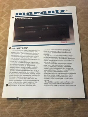 ORIGINAL MARANTZ - BROCHURE SALES AD  - SD-52 CASSETTE DECK D1084