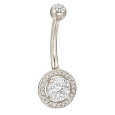 14k Solid Gold Belly Ring with Halo Round Cubic Zirconia