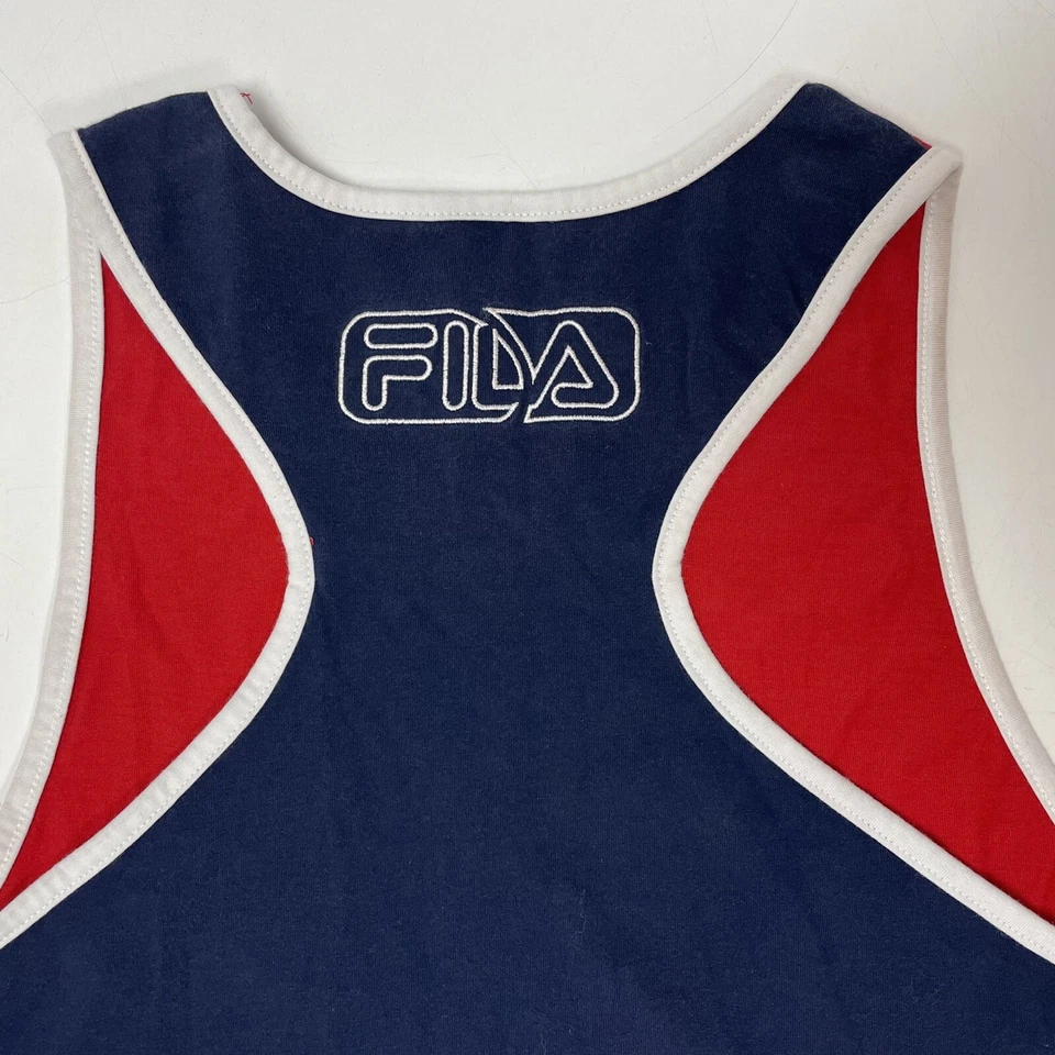 Vtg 80 90's FILA LOGO Red White Blue COLORBLOCK Tank Top Streetwear Muscle Shirt - Image 4 of 4