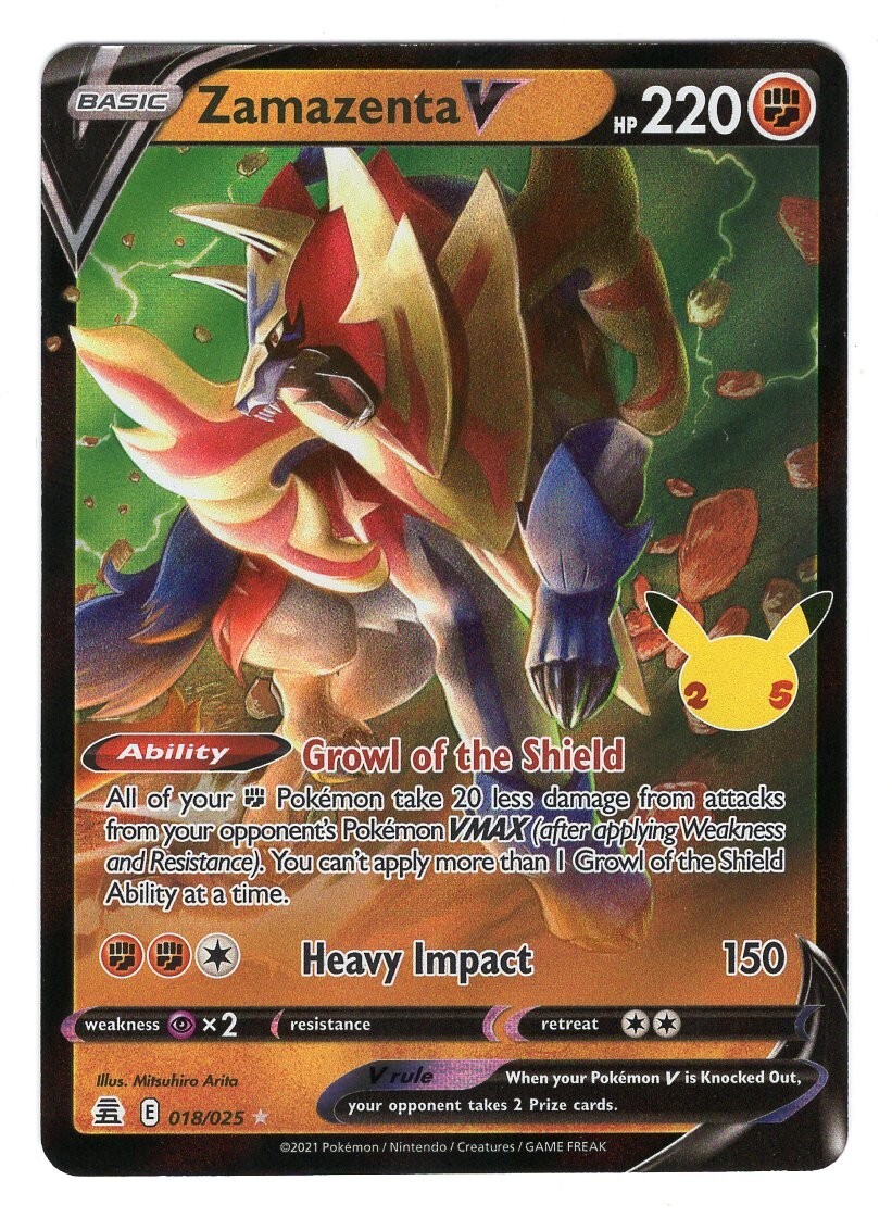 Pokemon TCG Zamazenta V Celebrations 018/025 25th Ultra Holo Rare Card NM