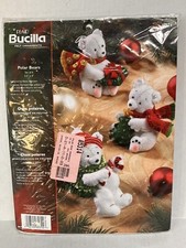 Plaid Bucilla 6 Felt Polar Bear Christmas Ornaments Kit 85314 Old stock Sealed