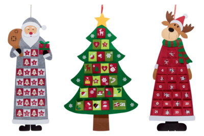 Adventskalender Stoff zum Aufhängen Rentier Tannenbaum Weihnachtsmann 