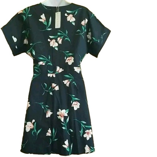 NWT Moon River Revolve Lulu’s Brisa Navy Floral Linen Button Up Dress Size Large - Picture 9 of 14