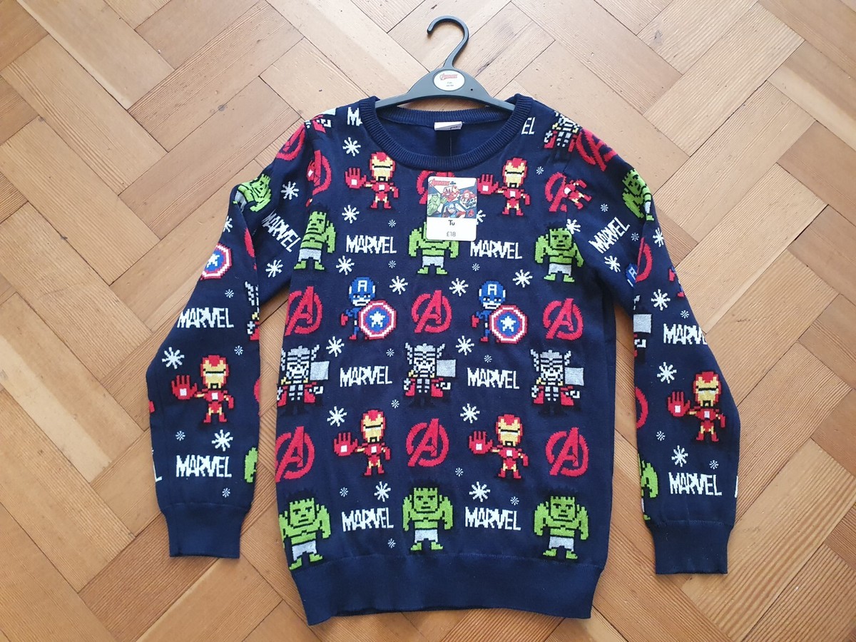 Xmas Jumper Marvel Kids Jumper Kids Navy Mini Me Marvel Print