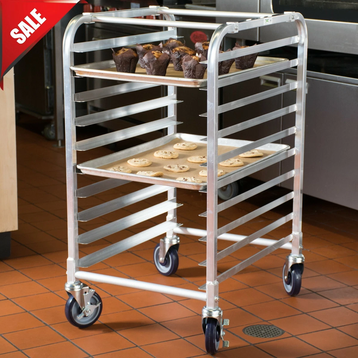 Aluminum 10 Sheet Bun and Sheet Pan Rack with Rolling Casters