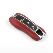 Red Color Real Leather Car Remote Key Case Cover For Porsche Cayenne 2018-2020