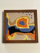 Striking Tile Painting Abstract Mid Century Modernism Expressionism Mystery Art