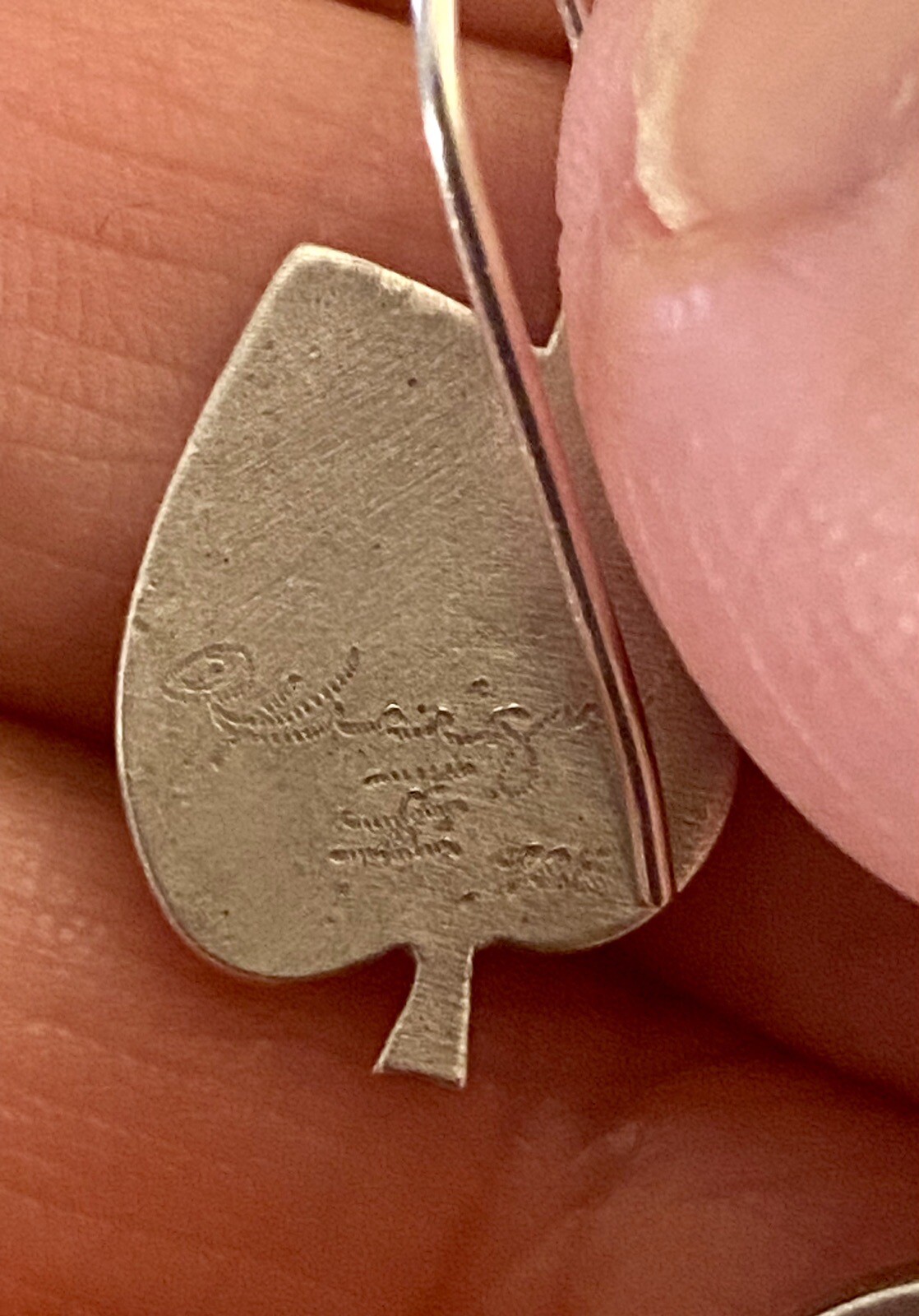 Artisan Sterling Silver Signed Leaf Dangle Earrin… - image 3