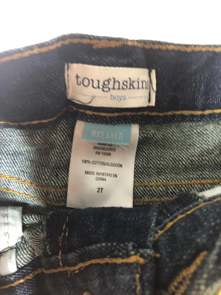 Pantalones de mezclilla ajustables azules 2T Toughskins para niños pequeños calce relajado Foto 3 de 4