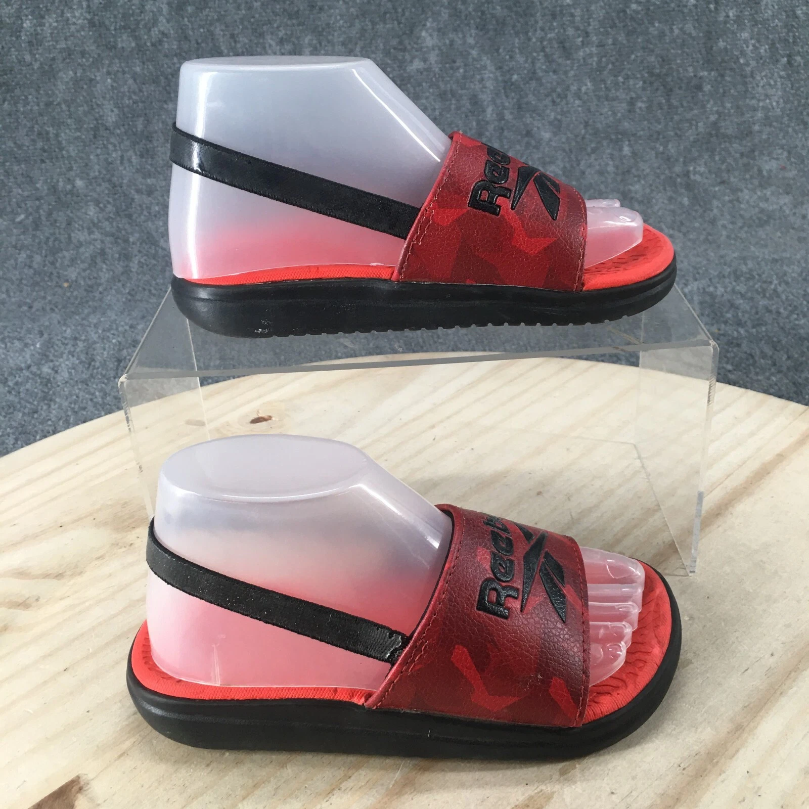 Sandali Reebok bambini 11 ragazzi casual punta aperta 103501 piatti in pelle rossa