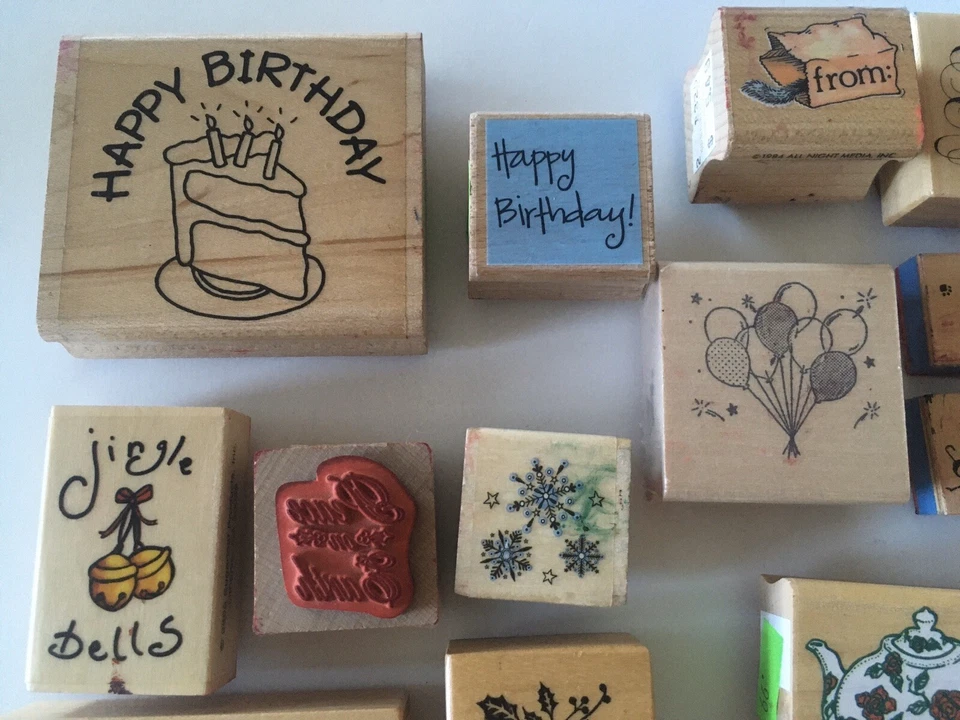 Lote de 27 estampillas vintage de madera de goma de los años 80 90 Foto 4 de 4