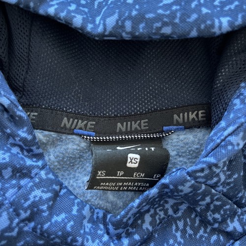 NIKE Boys Hoodie Dri-Fit Pullover Sweatshirt Blue Camo Logo Swoosh SIZE XS - Picture 5 of 8