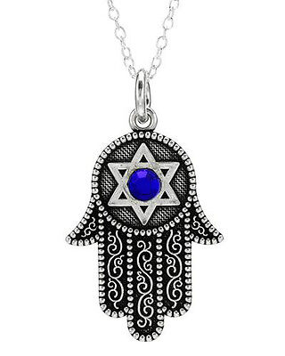 Jewish Hamsa & Star of David Necklace W/ Genuine Crystal in 925 Sterling silver