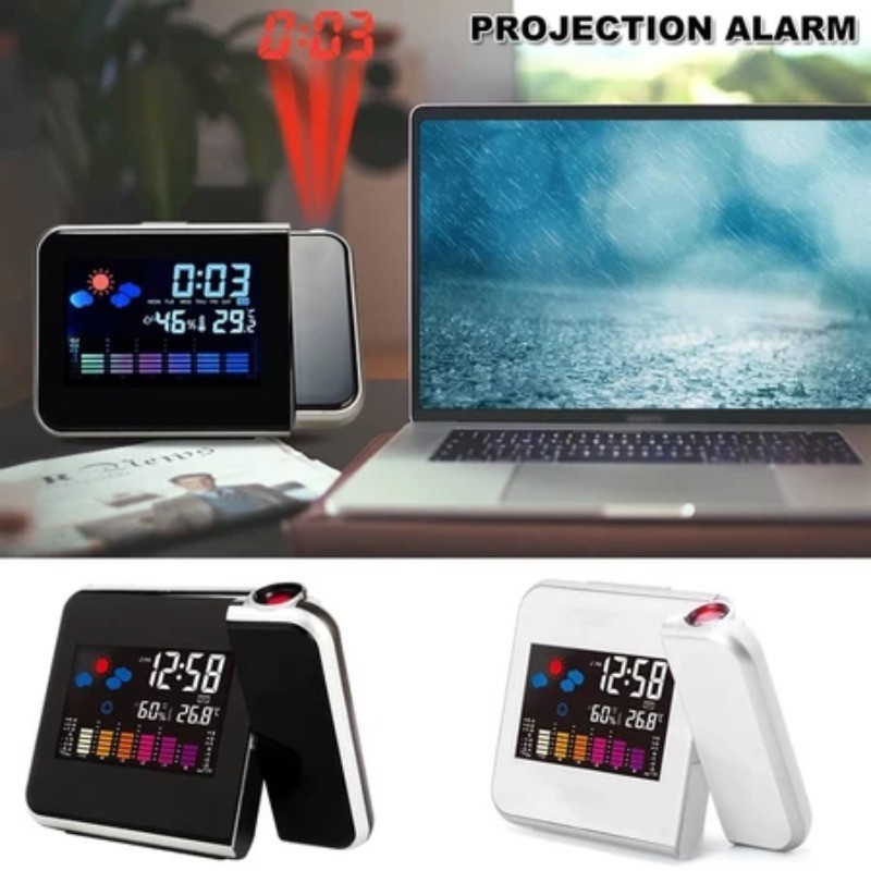 LED Digital Projection Alarm Clock Weather Station Temperature Humidity ...