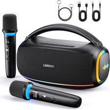 LSMOEO Karaoke machine 2 wireless microphones 60W powerful speaker BLACK MHseAti
