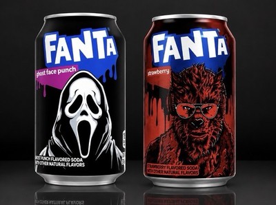 2 CANS! NEW! 2026! Fanta Ghost Face Punch & Halloween Strawberry Soda, 12 oz.