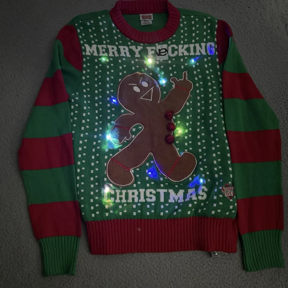 Suéter Spencer Para Hombres S Verde Feliz F*cking Navidad Ligero Feo Foto 2 de 4