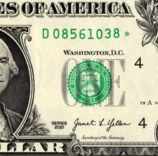 2021 D Star Note One Dollar Bill Regular Run Pack Note D08561038*