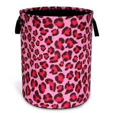 Pink Leopard Laundry Basket Oxford Cloth Funny Cheetah Skin Laundry Hamper Wi...