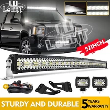 52" Curved LED Light Bar Mount Bracket + Cube Pods For GMC Chevy Silverado 99-06