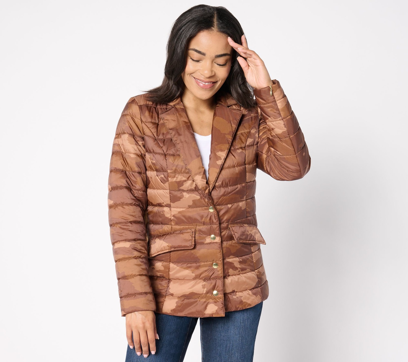 Susan Graver Women's Jacket Sz L Quilted Blazer JacketPrints & Dune Brown