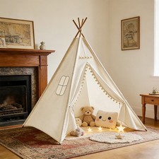 160CM Large Canvas Kids Teepee Star Wood Indian Tent Child In/Outdoor Play House