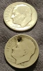 2 Silver Roosevelt Dimes 1946 Damaged 1947 10¢ USA Coin Lot