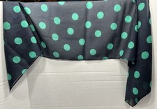 Navy Blue Silk Scarf W/Green Polka Dots Rectangle Sheer 51 x14 Unbranded READ
