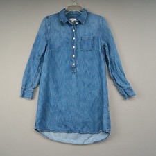 J.Crew Chambray Shirt Dress Womens 6 Blue Cotton Linen Long Sleeve
