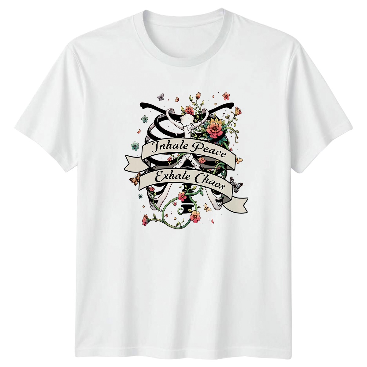 Camiseta Inhale Peace Exhale Chaos Boho Floral Arte Espiritual Regalo de Cumpleaños