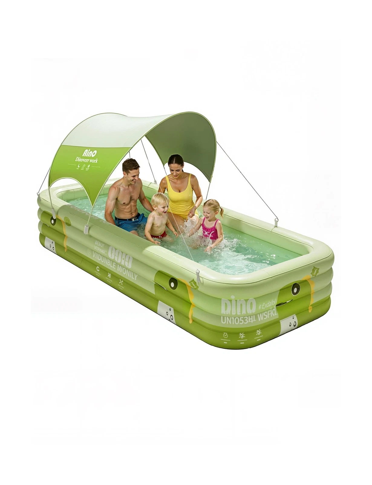 120" Large Inflatable Pool with Removable Canopy, 4-Layer Blow Up Pool (Stron...