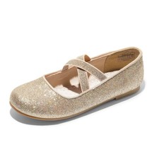 Girls Ballerina Dress Shoes Cross-Strap Mary Jane Flats Gold Size 2 Little Ki...