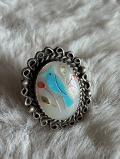 Juan Martinez Ster Silver Blue Bird Inlay Mop Turq Zuni Native Am Ring Sz 7.5