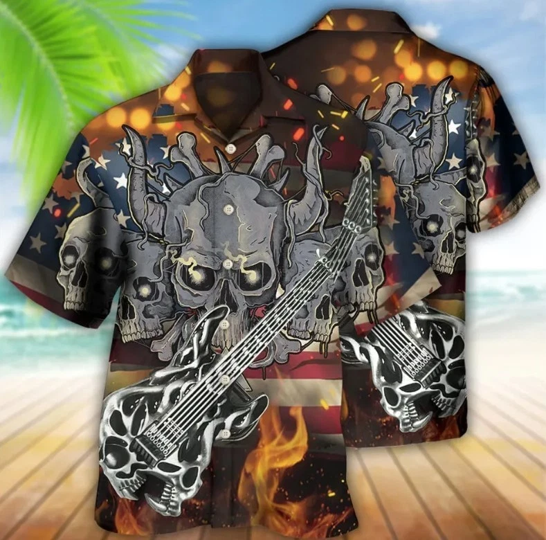 Guitar Independence Day America - Summer Beach Hawaiian Shirt