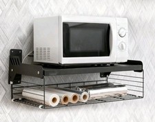 Microwave Wall Mounted Oven Rack with Storage Basket Heavy Metal Microwave Shelf