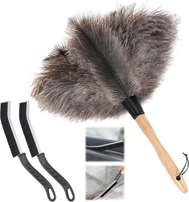 Ostrich Feather Duster - 14 inches Fluffy Handle Reusable Feather Duster 2pcs