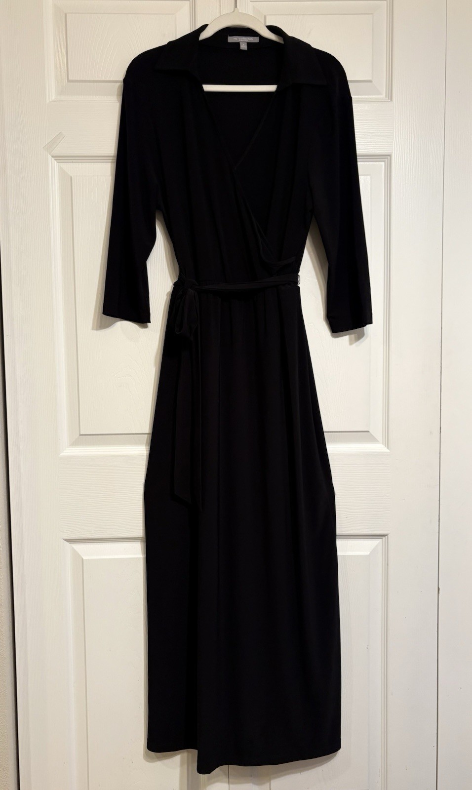 NY Collection Woman Black Faux Wrap Maxi Dress Tie Waist 3/4 Sleeve Plus Size 1X