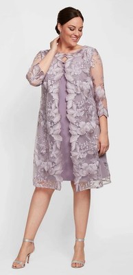 Alex Evenings Womens Purple Embroidered Mock Jacket Cocktail Dress Sz 16W ZZ07