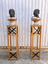 Set di 2 mezzi busti Mid-Century in marmo, anni '30, supporti in legno