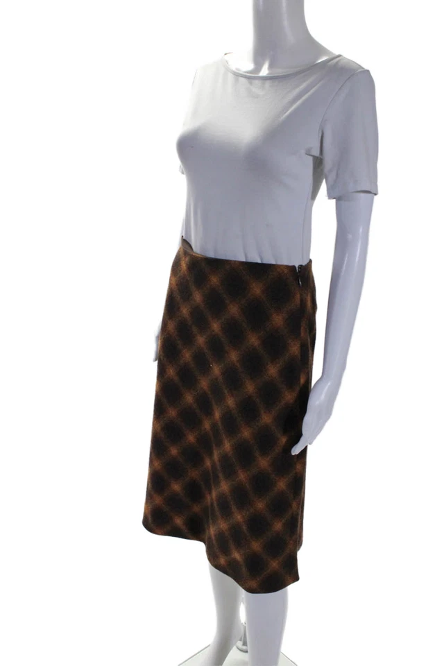 KORS Michael Kors Womens Wool Zip Lined Plaid Knit Pencil Skirt Brown Size 6 - Image 2 of 4