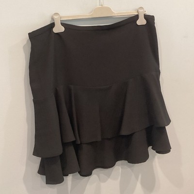 Ralph Lauren Womens Mini Skirt Plus Size 18W 18 Black Ruffle Classic Old Money