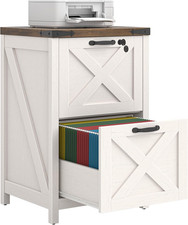 Rustic White 2-Drawer File Cabinet with Lock for Home Office  Printer Stand