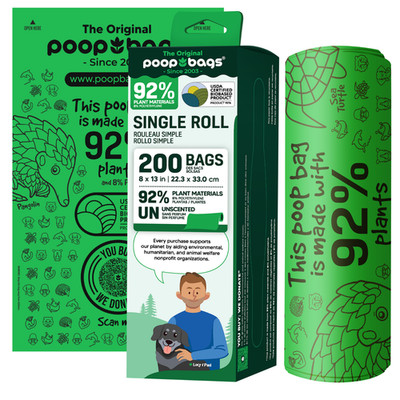 The Original Poop Bags  92% Plant-Based Single Bulk Roll, 200 count