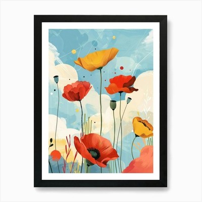 Poppies In The Sky 1 Art Print Framed Wall Art Poster Canvas Print Picture