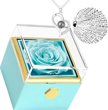 Preserved Real Rose Rotate Box with I Love You Necklace In100Languages-Eternal F